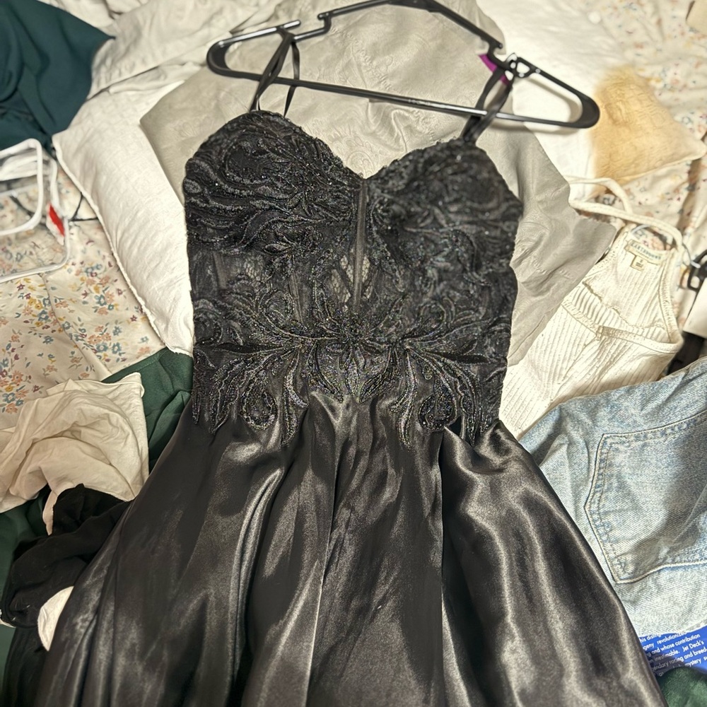 Blondie Nites Black Beaded Corset Top Prom Dress